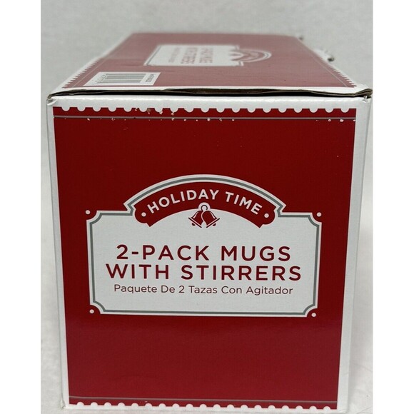 Holiday Time 2 pack Coffee Tea Mugs With Stirrers 16 oz New Green 2021 Shortage - Picture 2 of 5